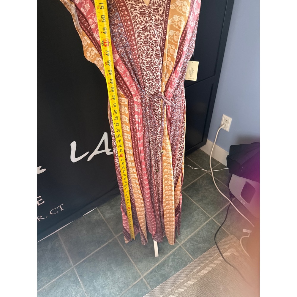 Cactus + Pearl Womens XXL Boho Floral Stripe V-Neck Drawstring Maxi Dress NWT - Picture 6 of 7